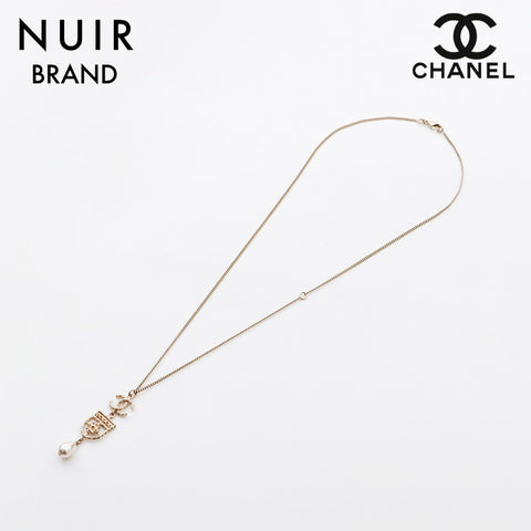 CHANEL B15B 2015 COCO Mark Pearl Necklace gold WS11746