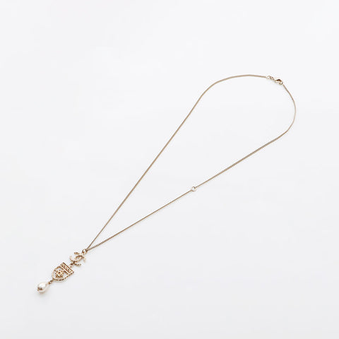 CHANEL B15B 2015 COCO Mark Pearl Necklace gold WS11746