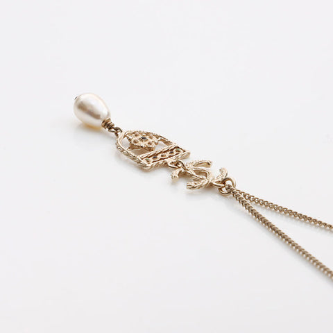 CHANEL B15B 2015 COCO Mark Pearl Necklace gold WS11746