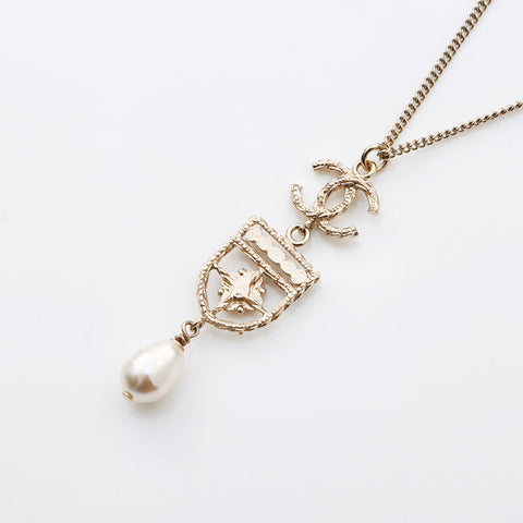 CHANEL B15B 2015 COCO Mark Pearl Necklace gold WS11746