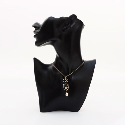 CHANEL B15B 2015 COCO Mark Pearl Necklace gold WS11746