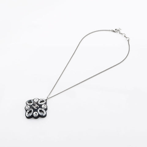 CHANEL 2016 Camellia Rhinestone COCO Mark 16P Necklace Silver black WS11750