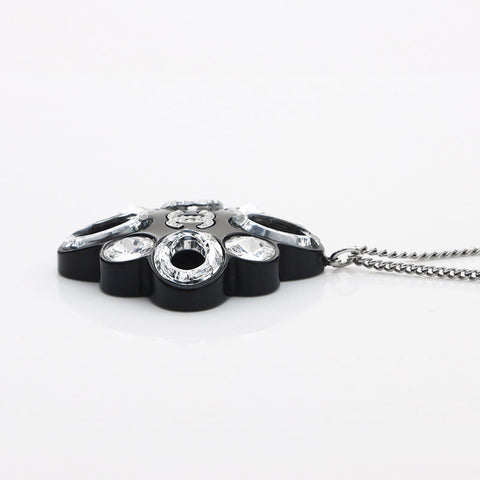 CHANEL 2016 Camellia Rhinestone COCO Mark 16P Necklace Silver black WS11750