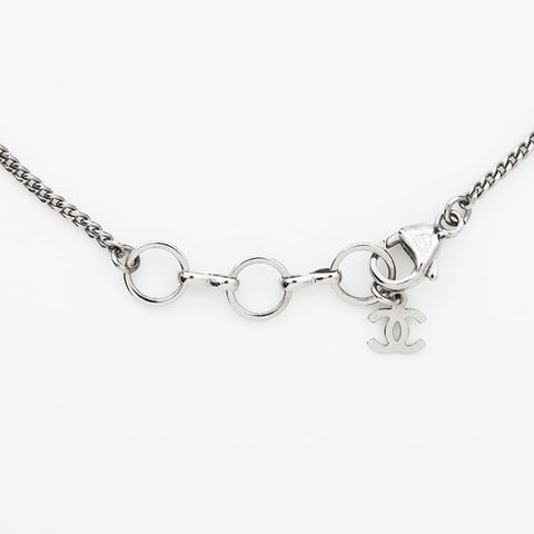 CHANEL 2016 Camellia Rhinestone COCO Mark 16P Necklace Silver black WS11750