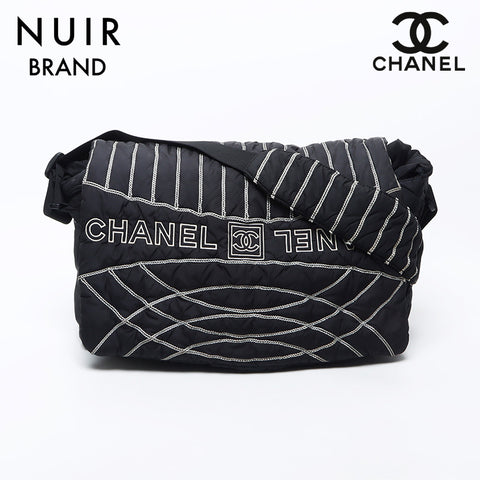 Chanel CHANEL 10th Sports Line Nylon Logo Shoulder Bag Black WS11760