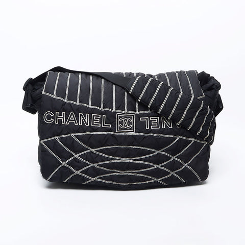 Chanel CHANEL 10th Sports Line Nylon Logo Shoulder Bag Black WS11760