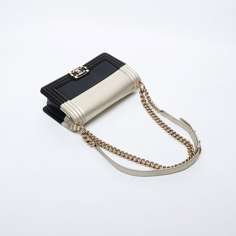 Chanel Chanel n ° 21 Boy Chanel en cuir Chain Sac à bandoulière Gold Black WS11762