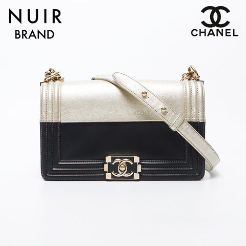 Chanel Chanel n ° 21 Boy Chanel en cuir Chain Sac à bandoulière Gold Black WS11762