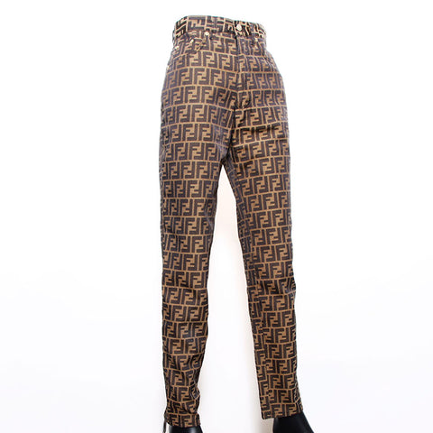 芬迪裤子27英寸Zucca全面图案裤子棕色WS11770