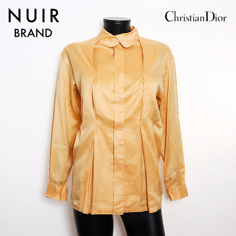 Christian Dior pleated round collar Size:M long sleeve shirt yellow WS11781