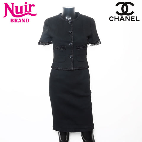 CHANEL Size:36 1990s cotton camellia button skirt setup black WS11786