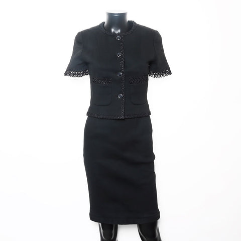 CHANEL Size:36 1990s cotton camellia button skirt setup black WS11786