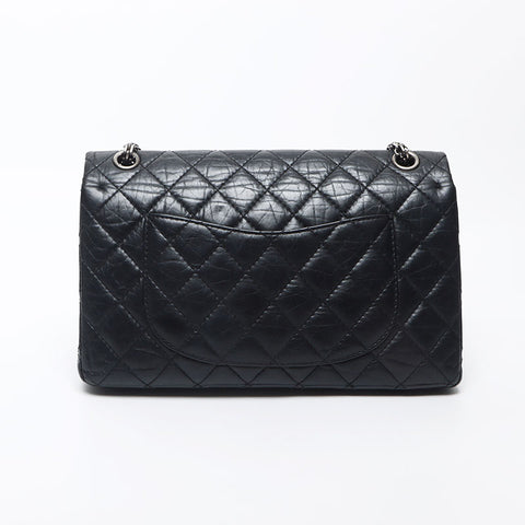 Chanel Chanel 2.55 Silbermetall Doppelklappe Kettenkette Metallic Umhängetasche Schwarz WS11794