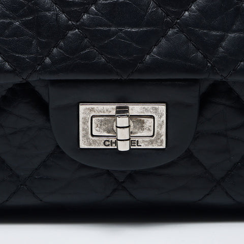 Chanel Chanel 2.55 Silbermetall Doppelklappe Kettenkette Metallic Umhängetasche Schwarz WS11794