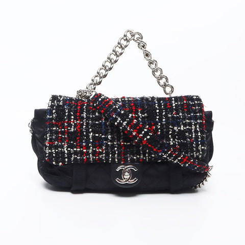 Chanel CHANEL Tweed Silver Metal Tweed Nylon Shoulder Bag Black WS11795