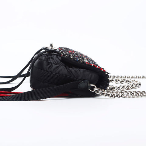 Chanel CHANEL Tweed Silver Metal Tweed Nylon Shoulder Bag Black WS11795