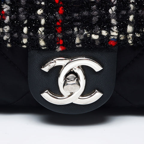 Chanel CHANEL Tweed Silver Metal Tweed Nylon Shoulder Bag Black WS11795