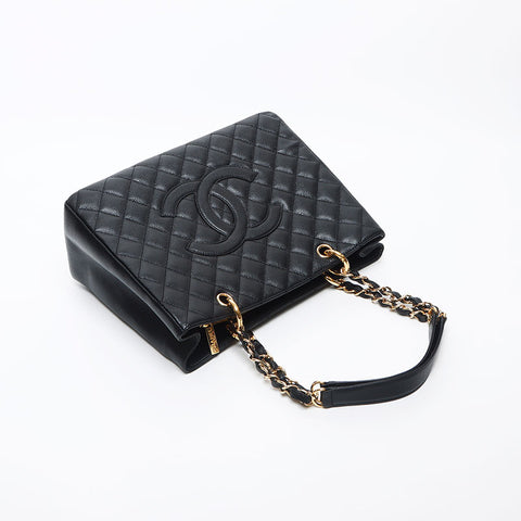 Chanel Chanel Deka Coco Mark Chain Tote Bag Black WS11811