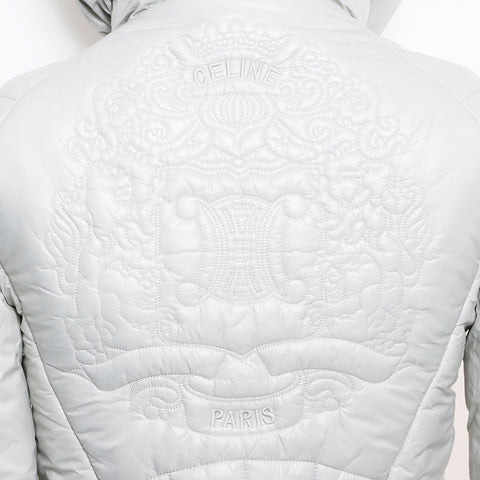Celine -Größe: 36 gepolsterte Macadam -Stichdown -Mantel Triomphe Jacke grau WS11821