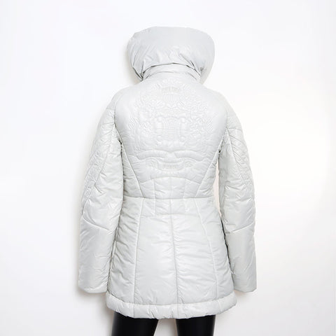 Celine -Größe: 36 gepolsterte Macadam -Stichdown -Mantel Triomphe Jacke grau WS11821