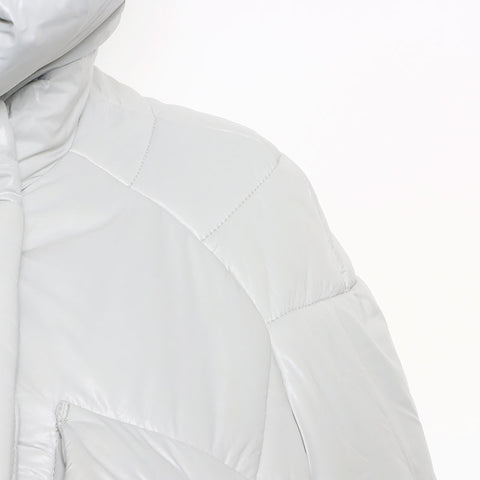 Celine -Größe: 36 gepolsterte Macadam -Stichdown -Mantel Triomphe Jacke grau WS11821