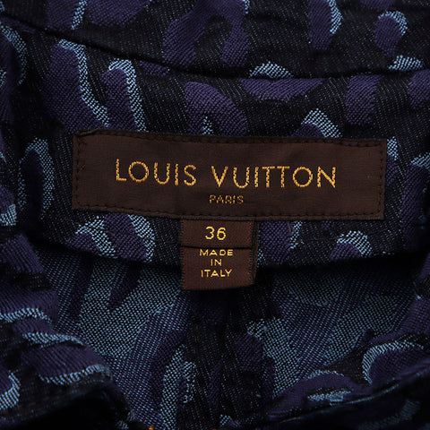 Louis Vuitton Louis Vuitton Größe: 36 Leopard Zip-up-Baumwollkleid Blau WS11822