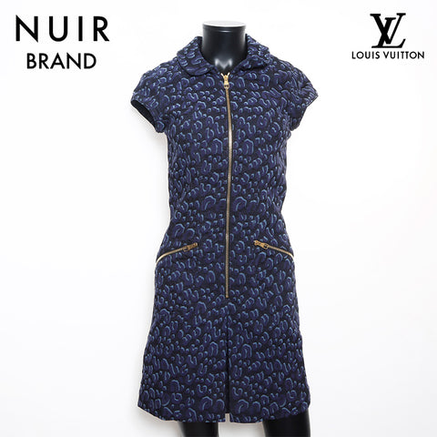 Louis Vuitton Louis Vuitton Größe: 36 Leopard Zip-up-Baumwollkleid Blau WS11822