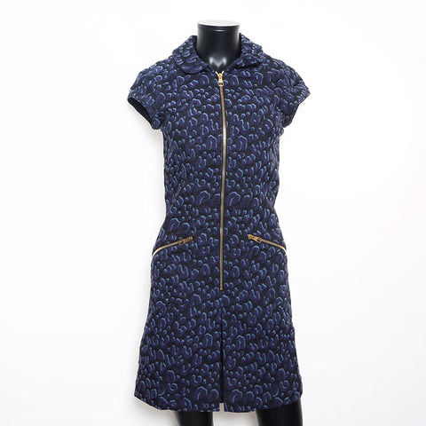 Louis Vuitton Louis Vuitton Größe: 36 Leopard Zip-up-Baumwollkleid Blau WS11822