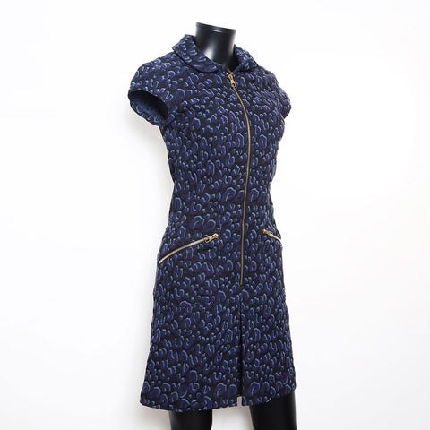 Louis Vuitton Louis Vuitton Größe: 36 Leopard Zip-up-Baumwollkleid Blau WS11822
