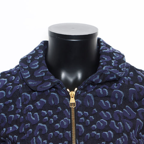 Louis Vuitton Louis Vuitton Größe: 36 Leopard Zip-up-Baumwollkleid Blau WS11822