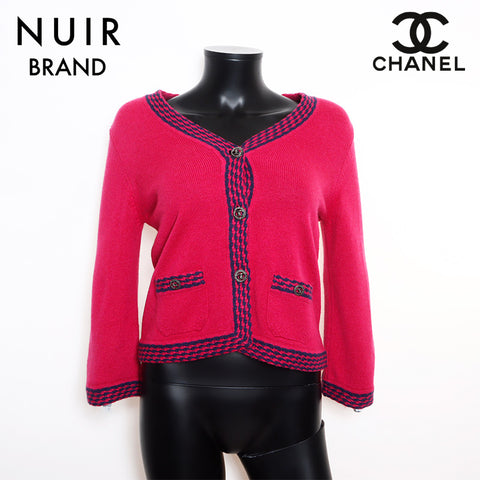 Chanel Chanel Taille: 34 Coco Mark Button Cashmere P40294 Cardigan Rose WS11831