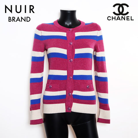 Chanel Chanel Größe: 34 07c 2007 Border Cashmere Coco Button Cardigan Purple WS11834