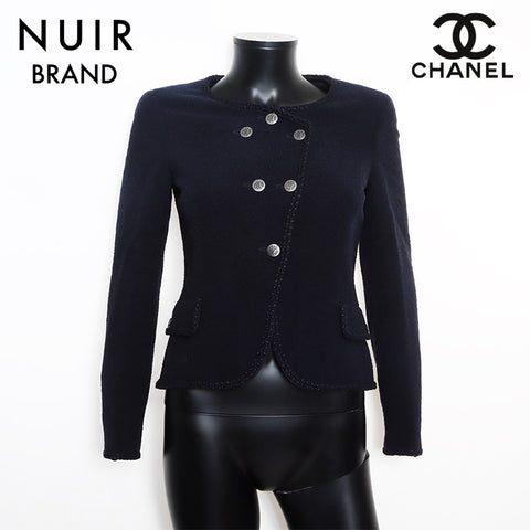 シャネル CHANEL Size:34 ツイード ノーカラー ダブル 08C 2008 ジャケット ネイビー WS11837