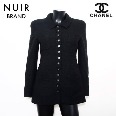 Chanel Chanel Tweed 1990 coco mark bouton veste noire WS11842