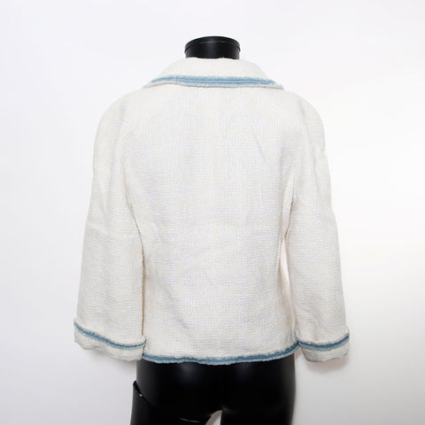 Chanel Chanel Taille: 38 Denim de bouton de coco tweed 07p 2007 Veste blanche WS11846