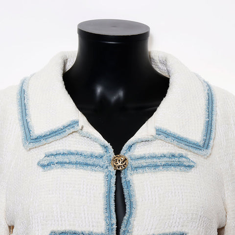 Chanel Chanel Taille: 38 Denim de bouton de coco tweed 07p 2007 Veste blanche WS11846