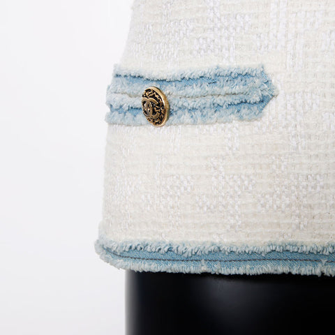 Chanel Chanel Taille: 38 Denim de bouton de coco tweed 07p 2007 Veste blanche WS11846