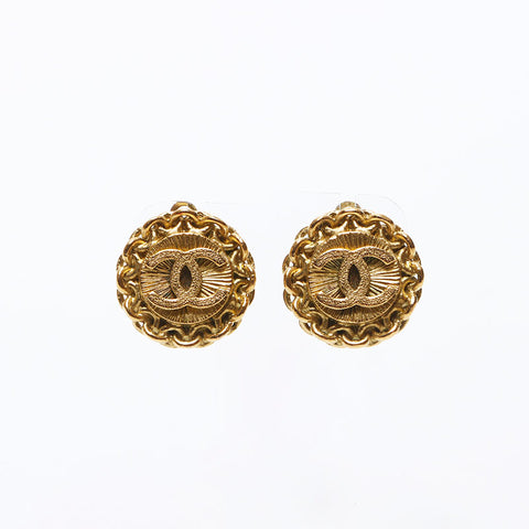 Chanel Chanel Cocomark 95p 1995 boucles d'oreilles rondes Gold WS11862