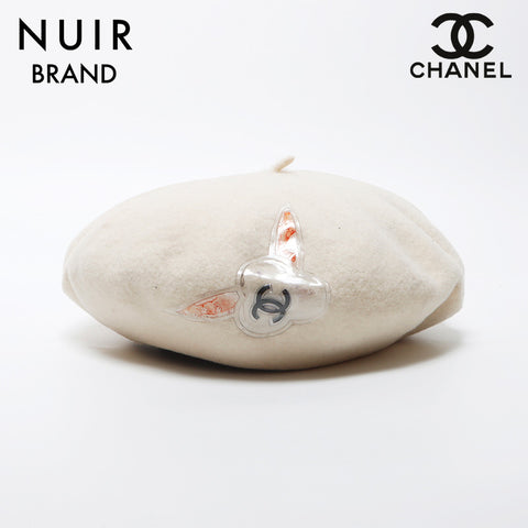 CHANEL Wool COCO Mark Camellia beret beige WS11870
