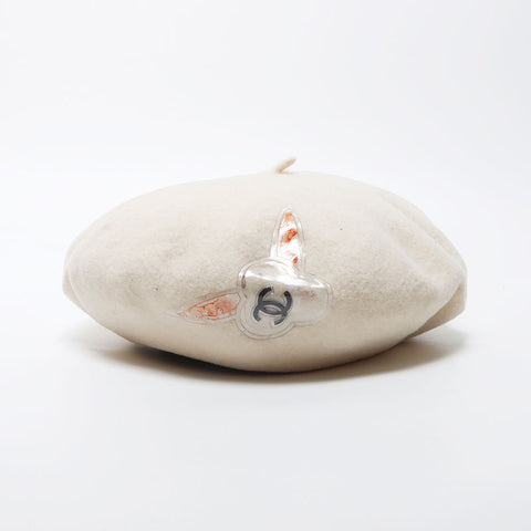 CHANEL Wool COCO Mark Camellia beret beige WS11870