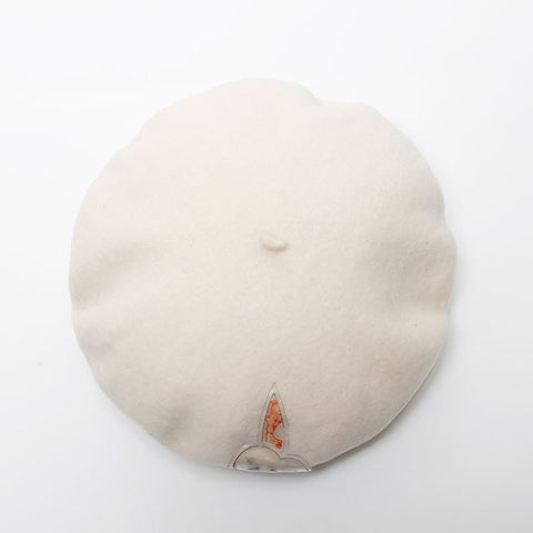 CHANEL Wool COCO Mark Camellia beret beige WS11870