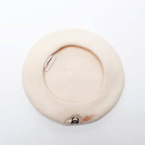 CHANEL Wool COCO Mark Camellia beret beige WS11870