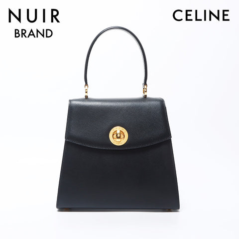 セリーヌ CELINE レザー ロゴ ハンドバッグ ブラック WS11872