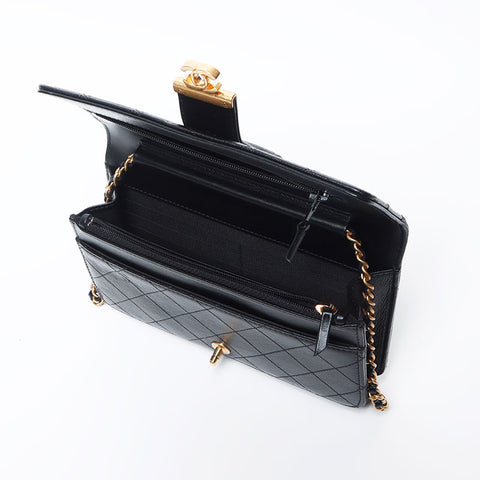 Chanel Chanel Nr. 27 2018-2019 Wildstich-Ketten-Wallet-Umhängetasche Schwarz WS11877