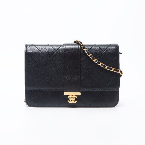 Chanel Chanel Nr. 27 2018-2019 Wildstich-Ketten-Wallet-Umhängetasche Schwarz WS11877