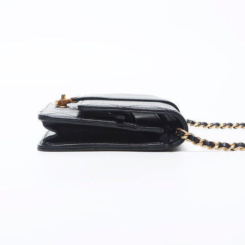 Chanel Chanel Nr. 27 2018-2019 Wildstich-Ketten-Wallet-Umhängetasche Schwarz WS11877