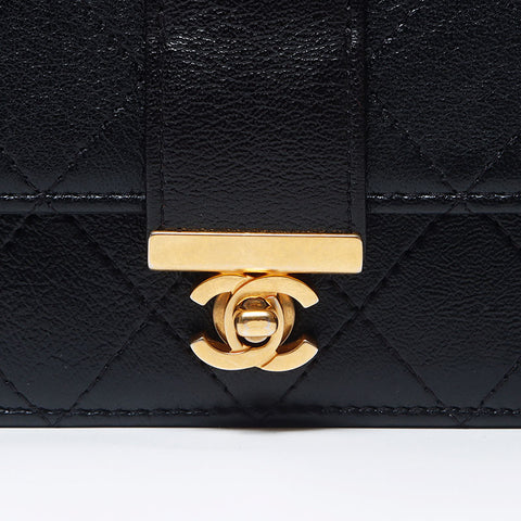 Chanel Chanel Nr. 27 2018-2019 Wildstich-Ketten-Wallet-Umhängetasche Schwarz WS11877
