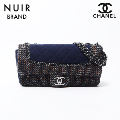 シャネル CHANEL 2014-2015 20番台 ウール シルバー金具 チェーン ショルダーバッグ ネイビー WS11879