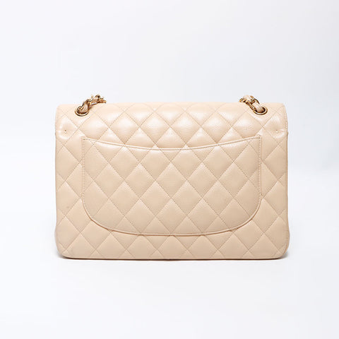 Chanel Chanel Matelasse Jumbo Deca Matelasse Caviar皮肤双重襟翼2012-2013肩袋米色WS11908