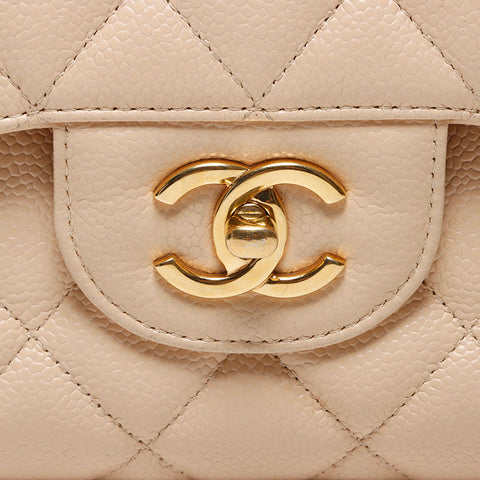 Chanel Chanel Matelasse Jumbo Deca Matelasse Caviar皮肤双重襟翼2012-2013肩袋米色WS11908